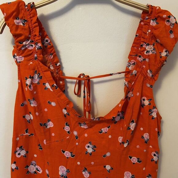 Free People Dress Like A Lady Mini Orange Floral Citrus L Ruffle Vacation - Desc - Picture 2 of 12
